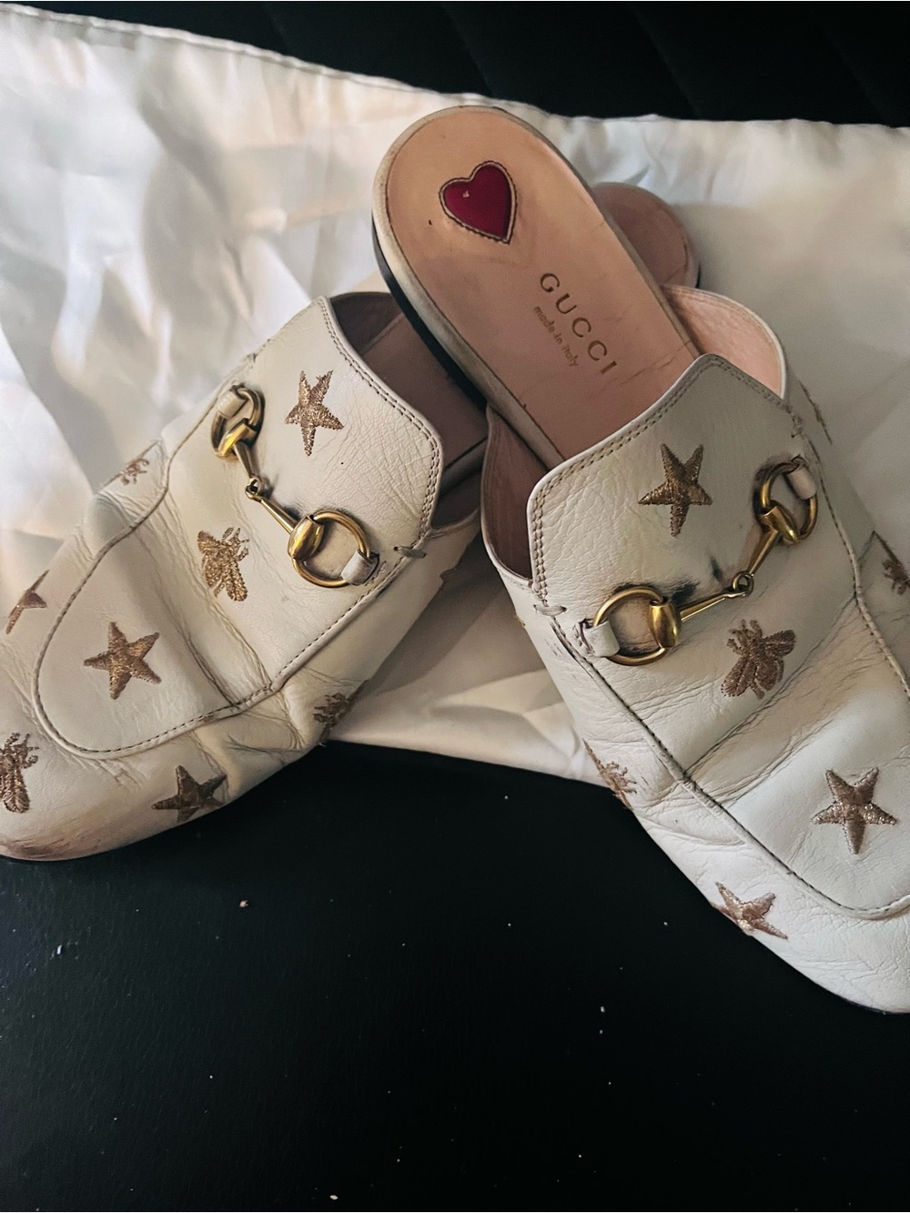 Gucci Cream Leather Backless Horsebit Mules with Gold Embroidery - Picture 3 of 7